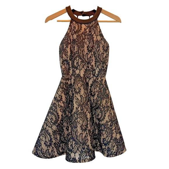 Windsor Dresses & Skirts - Windsor Black Lace Halter Homecoming Hoco Party Dress Sz S Nude Illusion Back